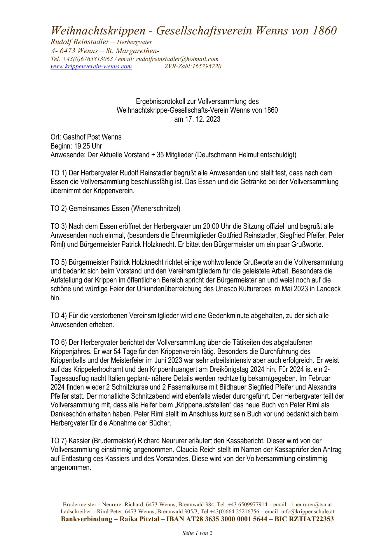Vorschau Protokoll Jahreshauptversammlung 2023